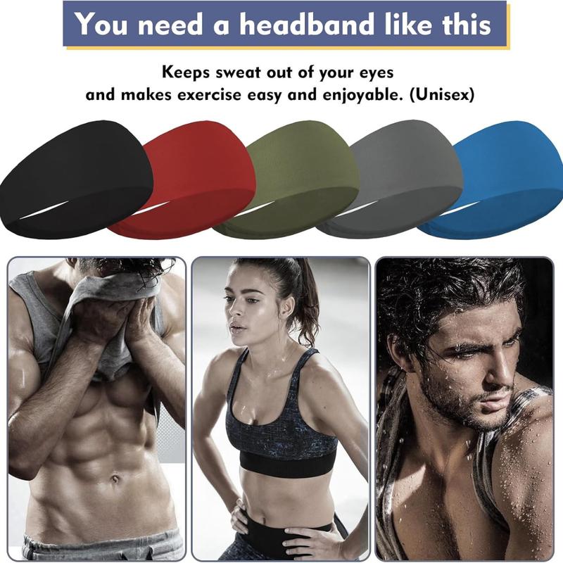 5 Pack Sports Headbands for Men Moisture Wicking Running Workout Headbands Unisex for Cycling Basketball Yoga Football