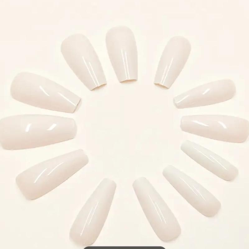 24pcs Long Coffin Ballet Press On Nails, Gradient Fake Nails,Full Cover False Nails For Women And Girls Including Nail File And Jelly Glue