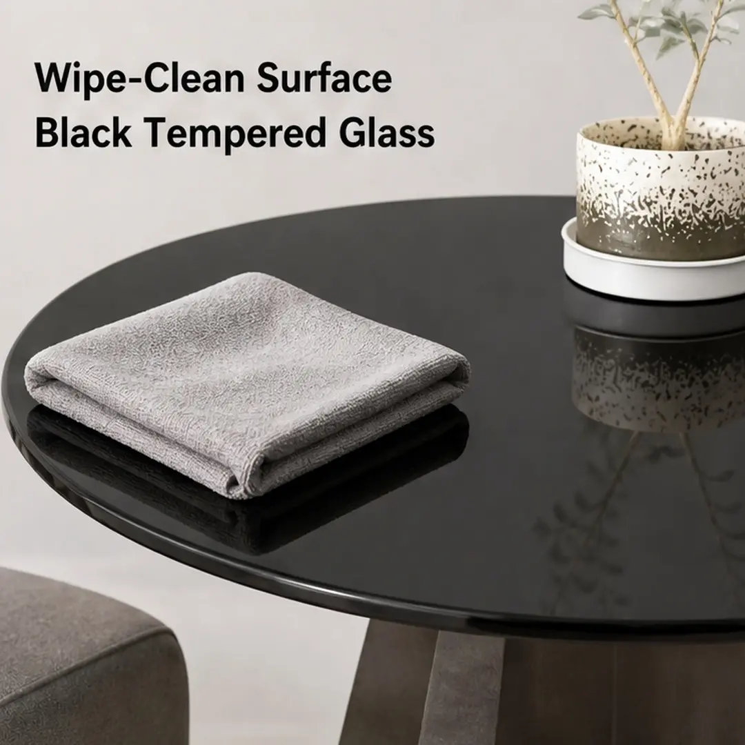 ARCH 36 Inch Round Tempered Glass Table Top Black 1/4