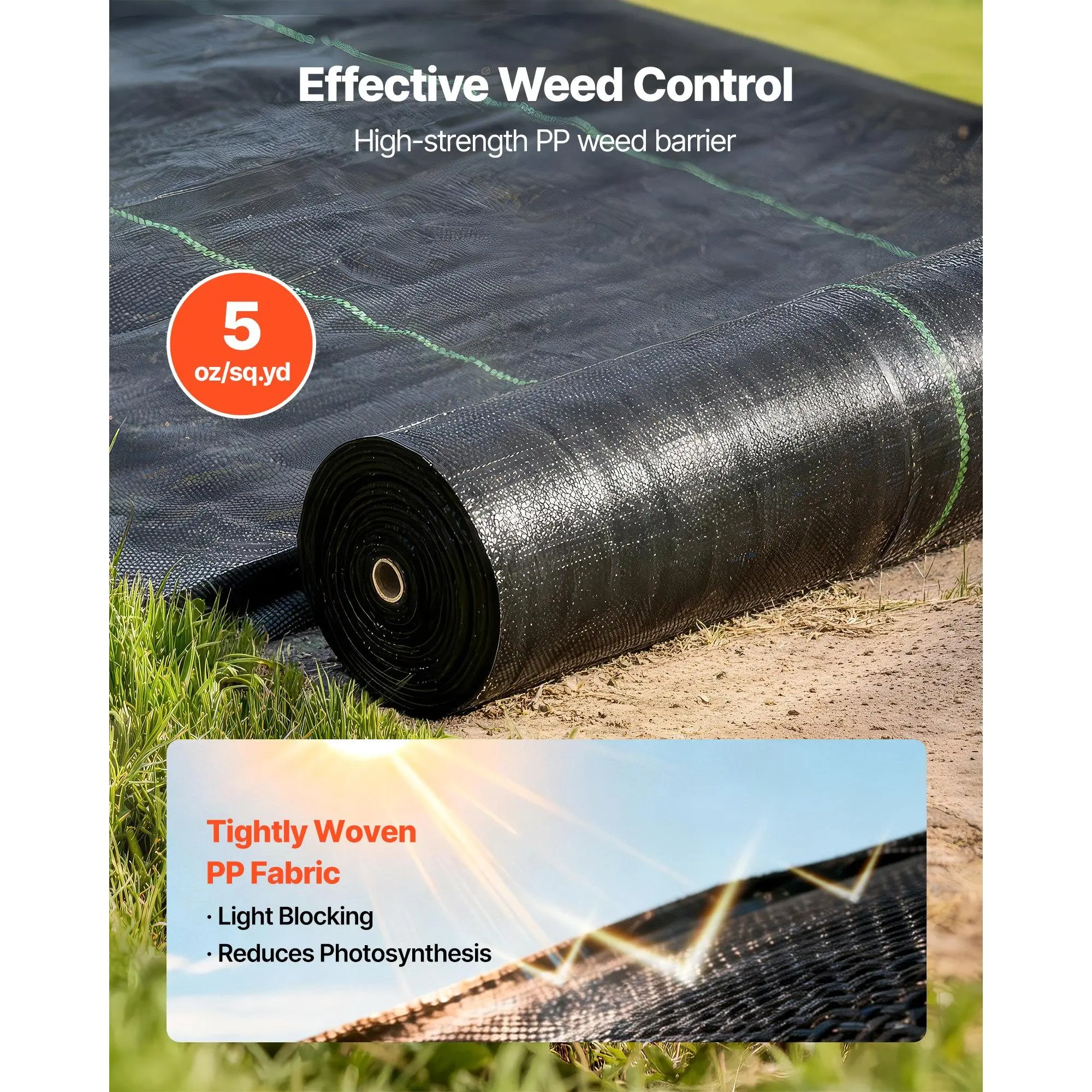 VEVOR Weed Barrier Fabric Heavy Duty, 6x250FT 5oz Landscape Fabric, Woven Weed Blocker Fabrics, Garden Fabrics Weeds Barrier, Weeds Control Ground Cover, Geotextile Webbing, Gardening Mat, Black VEVOR Weed Barrier Fabric Heavy Duty, 6x250FT 5oz Landscape Fabric, Woven Weed Blocker Fabrics, Garden Fabrics Weeds Barrier, Weeds Control Ground Cover, Geotextile Webbing, Gardening Mat, Black