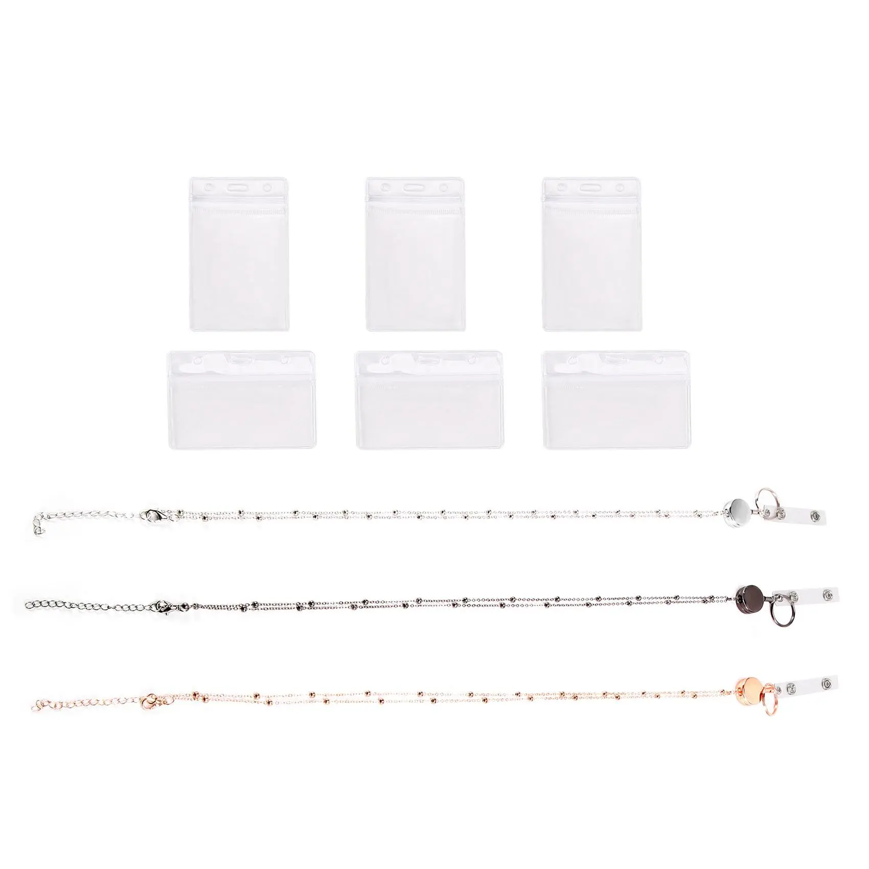 Retractable Badge Scroll Lanyard with ID Card Holder, 3 Pcs Beaded Badge Lanyard Necklace with 6 Business Card Holders A