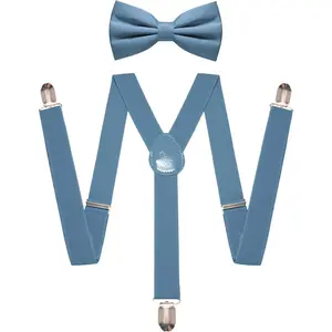 Men's Elegant Pre-Tied Bow Tie and Adjustable Suspender Set - 3 Strong Clips - Ideal for Formal Events