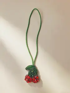 Unique Rhinestone Cherry Embroidery Pendant, Handmade Beaded Bag Charm, Keychain for Straw Bags, Boho Style, All Seasons