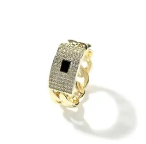 2026 New Hip Hop Cuban Chain Zircon Ring, 14K Gold Plated Iced Out Cuban Link Band, Bling Letter S Zircon Ring For Men & Women, Hip Hop Streetwear Jewelry. Niche Full Paved Zircon Design, Trendy Personality Hip Hop Ring