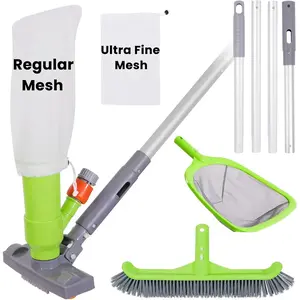 Deluxe Swimming Pool Cleaning Kit with  Jet Vacuum Cleaner,Brush, Semi-deep Skimmer Net & Adjustable 57.5-inch Pole,Ideal for Cleaning Above Ground,Inflatable Pools