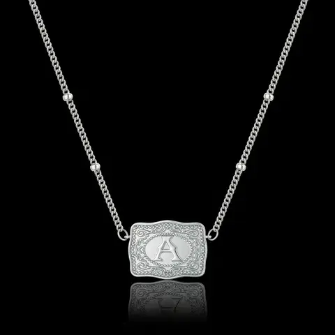 Belt Buckle Retro Initial Letter Pendant Necklace Handmade Fashion Accessory Personalized Letter Necklace CowTag Western Style 18 2 Extender Daily Wear Gifts for Boyfriend Initial Necklace