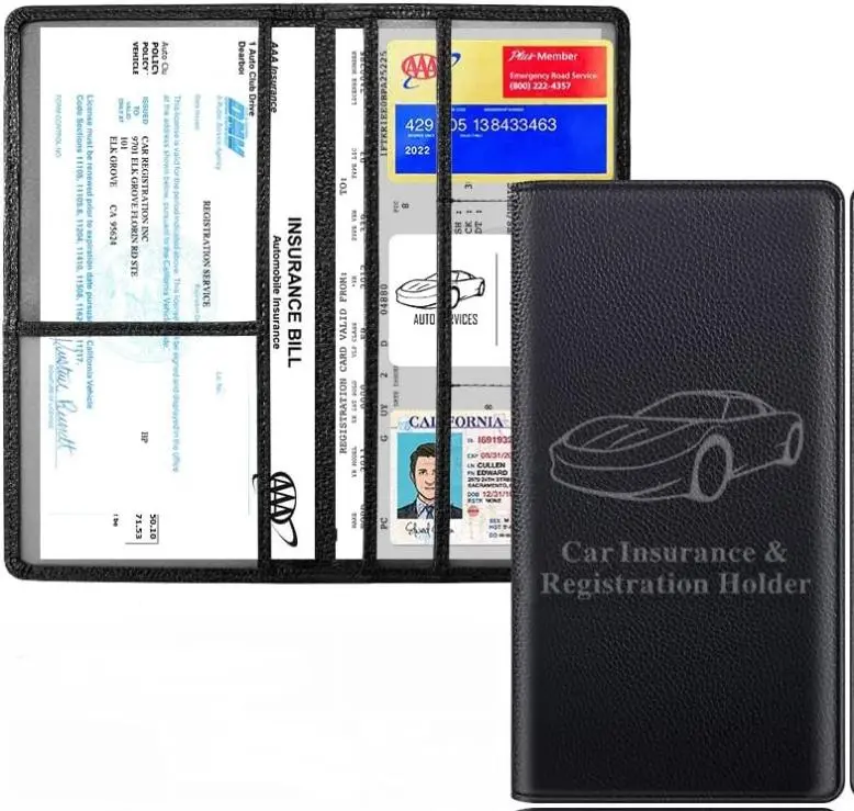 Premium Car Registration and Insurance Card Holder, Car Document Holder for Cards, Driver License & other Essential Documents (Black)