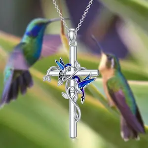 Hummingbird Cross Pendant Necklace Jewelry Decorative Accessories, Holiday Gift