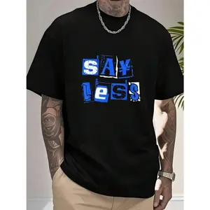 1pc Mens Clothes Slogan Block Print Black TShirt, Unisex Casual Crew Neck Tshirt,  Lightweight Fabric, Machine Washable, For Spring/Summer/Fall Valentine's Day, Father's Day, Thanksgiving