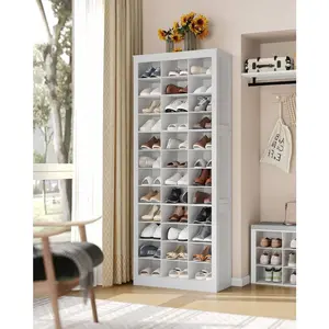 Shoe Storage Cabinet With Doors, 36 Pairs Free Standing Closet Organizer, 8.8" Widened Cell Wood Shoe Organizer, 12 Tiers Vertical Space Saving Shoe Rack For Entryway, Bedroom, Room Decor, White