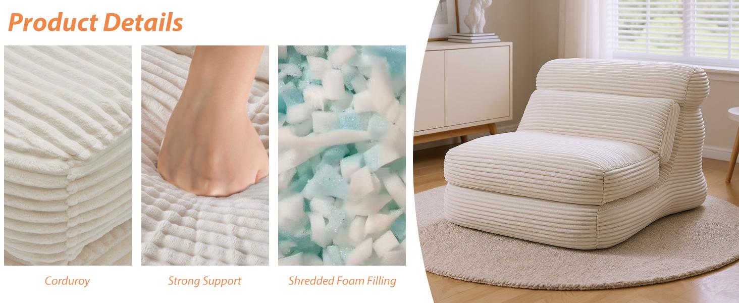 Folding Sofa Bed – Convertible Sleeper Chair with Pillow, Back Support & Foldable Mattress. Portable & Comfy Floor Sofa Lounge, Fold-Out Chair Bed for Living Room, Bedroom, or Small Spaces