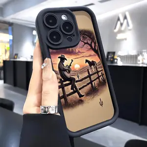 Case for iPhone 16 Pro Max 15 Plus 14 13 12 11 XS XR Western Cowboys Sunset Pocket-Friendly Shockproof Silicone Protective Softcase