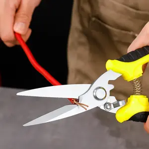 8-Inch Blister-Packaged, Yellow & Black — Multifunctional Sheet Metal Snips / Electrician's Scissors — Industrial Hardware Tool for Heavy-Duty Construction & Repair