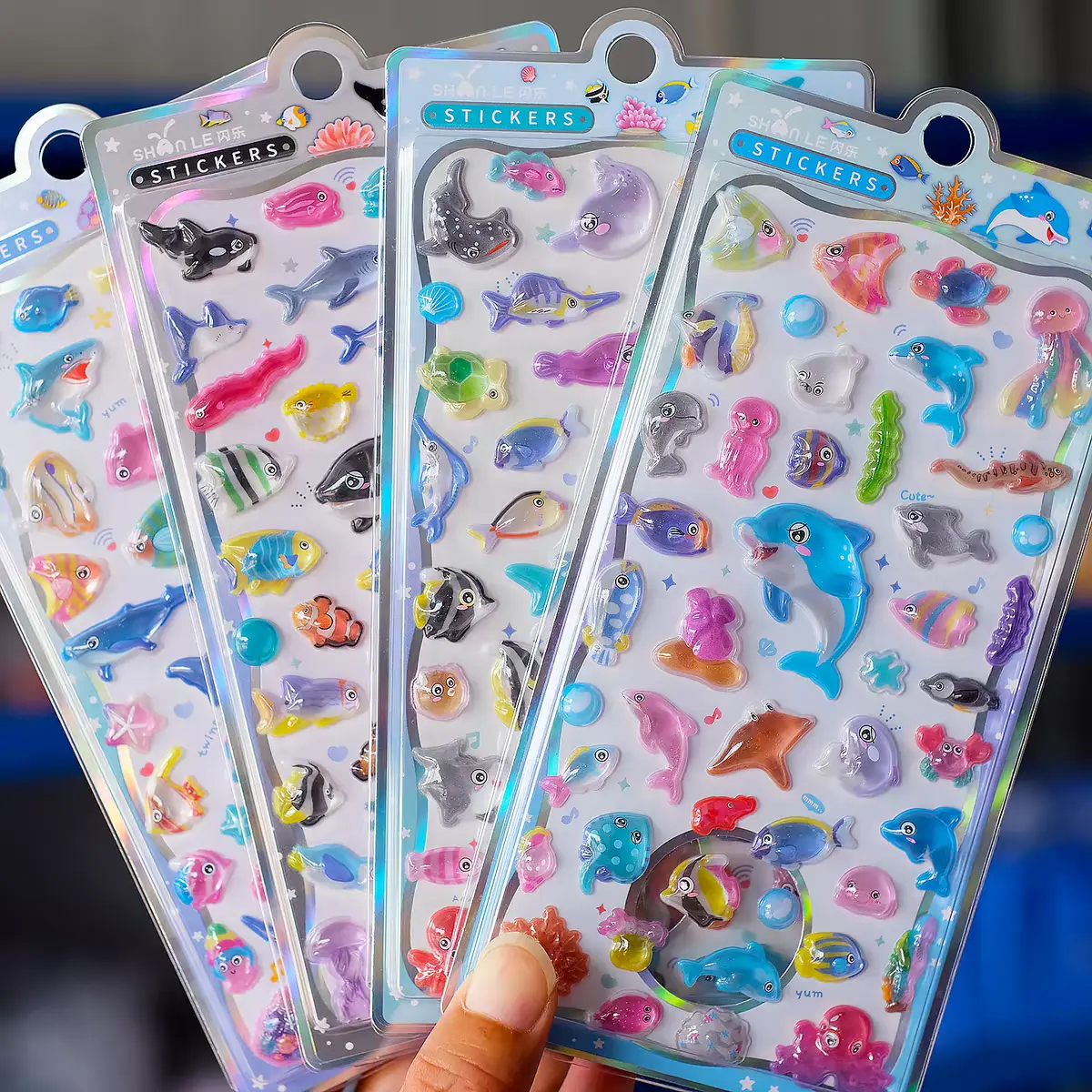Ocean Sea Animal 3D Puffy Stickers for Toddlers Boys Girls, Waterproof Embossed Jelly Stickers with Shark Dolphin Fish, Kids Reward Stickers for Classroom, Birthday Party Favors, Water Bottle Decoration