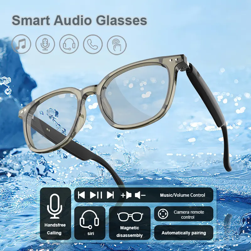 Bluetooth Audio Smart Glasses with Photochromic Lenses Surround Sound Wireless Microphone Durable Wearable Music Player 110mAh Battery Unsex Style!