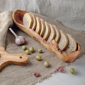 Decorative Bowl, Dough Bowl, Serving Bowl, Olive Wood Live Edge Bowl, Centerpiece for Table Decor, Long Bowl, Baguette Bowl, Bread Bowl