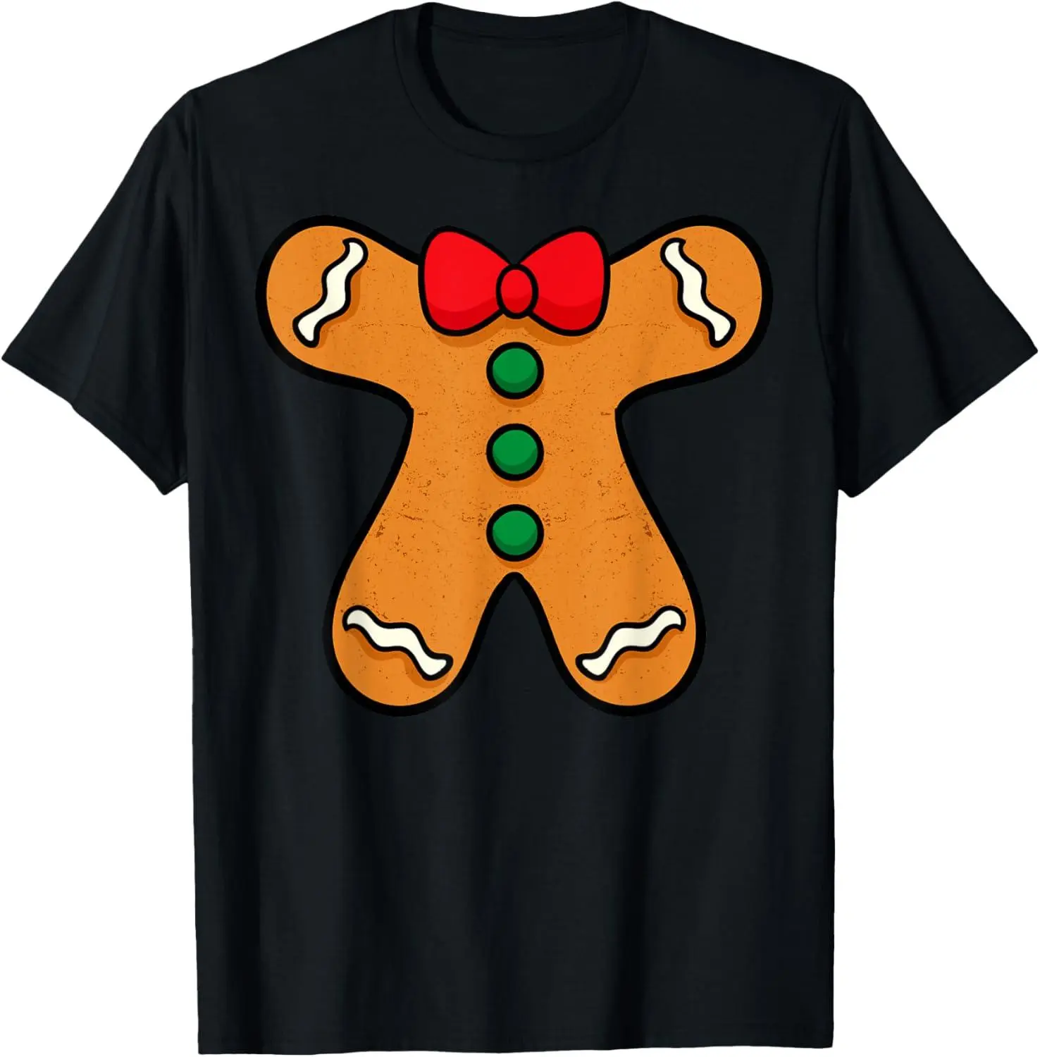 Women's Gingerbread Man Design 100% Cotton Short-Sleeve Round Neck Casual T-Shirt, Unisex Regular Fit Soft Streetwear Top for Halloween, Christmas Costumes, Machine Washable, Natural Fashion All-Season Wear