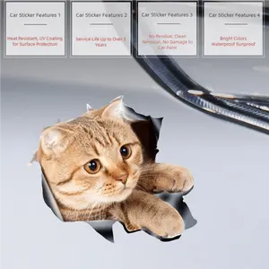 3PCS 3D Broken Wall Cat Stickers Removable Vinyl Decals for Wall Decor Car Use Bright Colors Waterproof Sunproof Heat Resistant UV Coating