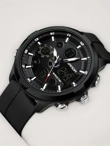 Men's Fashion Quartz Analog Digital Watch, Casual Round Dial Digital Watch with Luminous Alarm, Water-resistant Multifunctional Wristwatch with Box