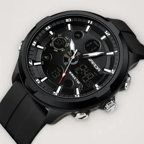 Men's Fashion Analog-Digital Quartz Watch, Casual Round Dial Multifunctional Wristwatch with Luminous Alarm and Box, Water-Resistant, Modern Waterproof Watch, Quartz Wristwatches