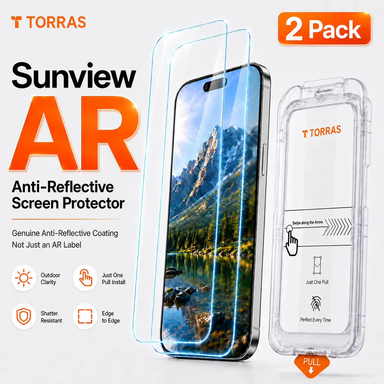 TORRAS SunView AR Screen Protector Upgrade Uncrackable 9H+ for iPhone 17 Pro Max Screen Protector Anti Reflective Glass No Black Border HD Clear Easy Install 2 Pack