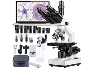 Professional Trinocular Microscope 40X-5000X Magnification Laboratory Grade Biological Compound Microscope with Dual-Layer Mechanical Stage and HD USB Digital Camera for Research