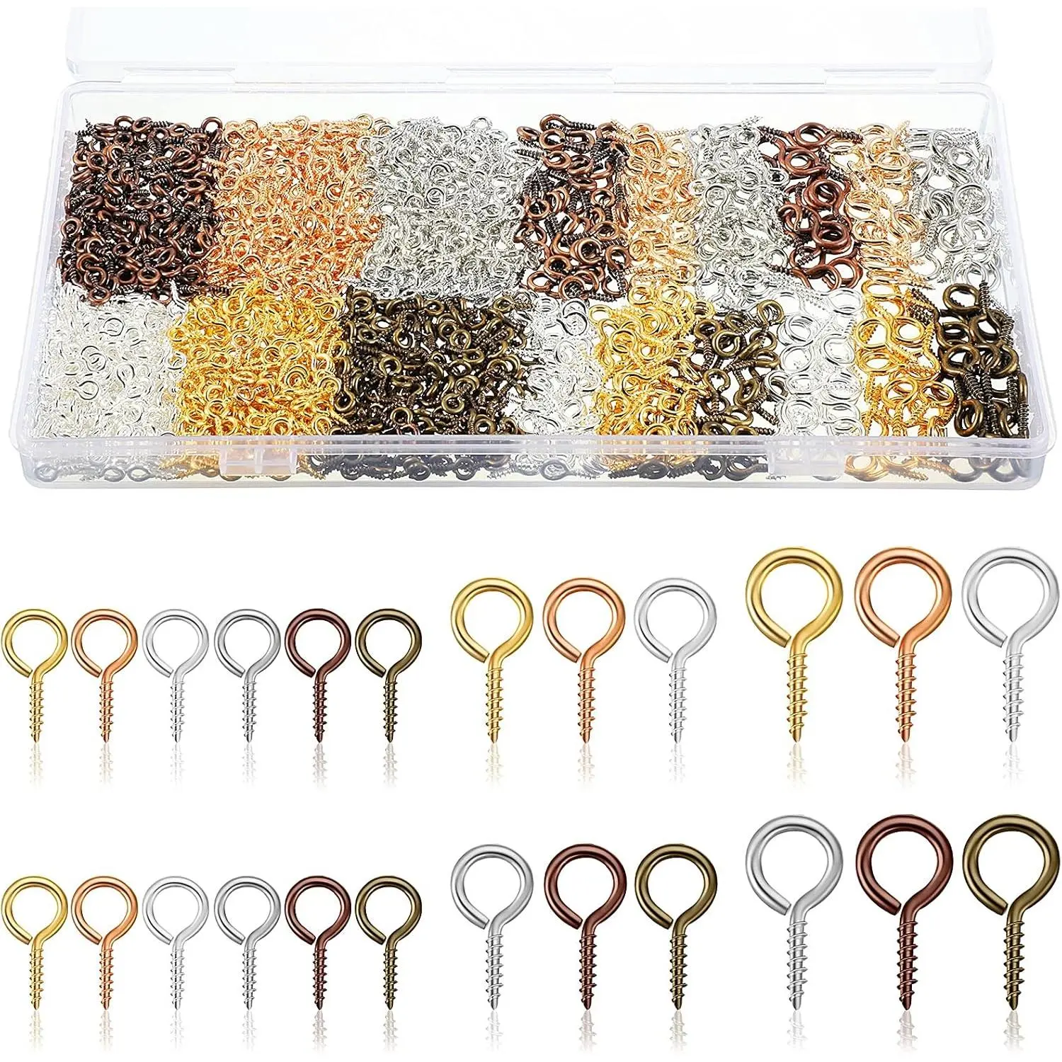 600 count Screw Eye Pins Hooks 6 Colors Small Metal Eyelet Mini Screw Pin Peg Self Tapping Eye Hooks for  Making DIY Art Crafts(4 x 8 mm, 5 x 10 mm, 6 x 13 mm)