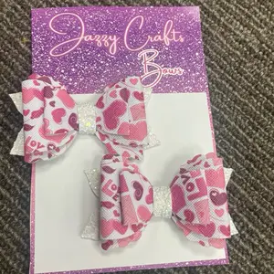 Valentines Hair Bows for girls, 2pcs 3in kissy bow Clips with,