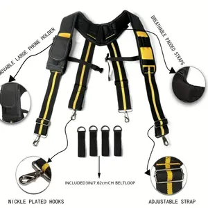 Tool Pouch Suspenders with Adjustable Strap, Includes Nylon Belts, Black & Yellow Color,  Plated Hooks
