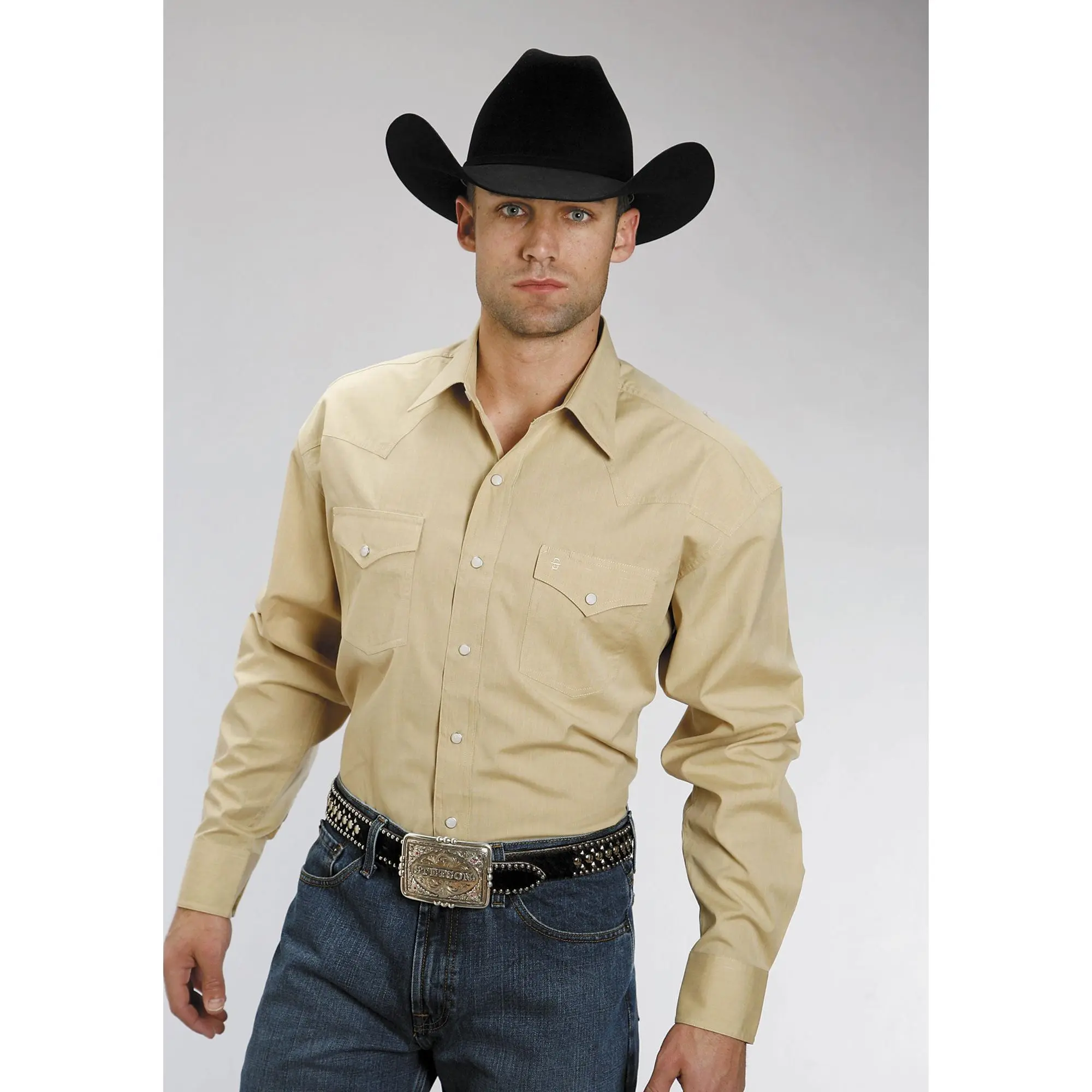Men's Stetson Tan Solid Western Long Sleeve Shirt