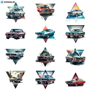 12 Piece Retro Muscle Car Trendy DTF Transfer Iron-On Patches, American Classic Sports Car Street Style, Perfect for T-Shirts Hoodies DIY Clothing Print