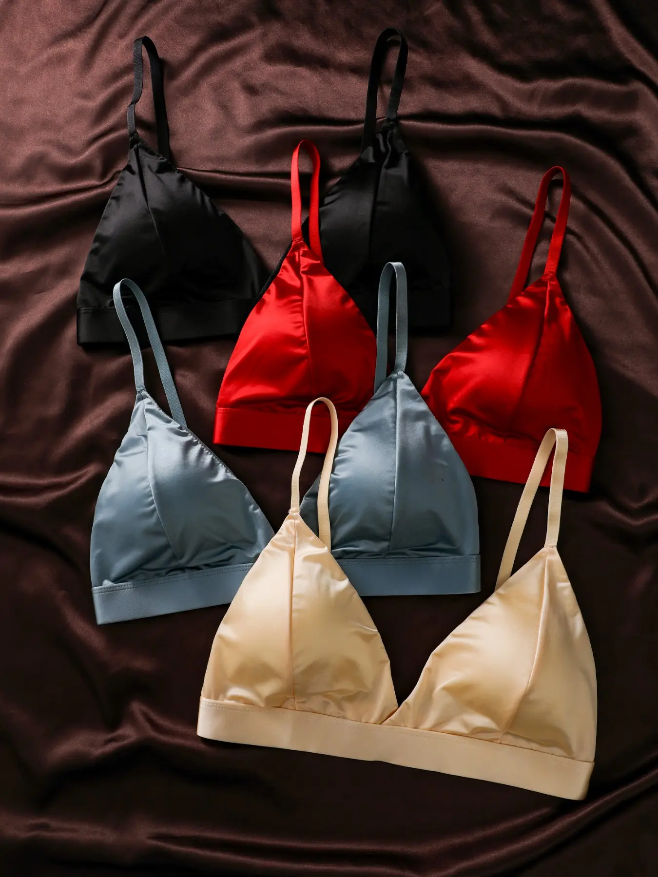 4 Pcs Biweier Satin Smooth Solid Color Wireless Triangle Bra, Non Underwire, Removable Pads, Comfortable and Sexy, Seamless Everyday Bra Underwear, No Underwire Bras for Daily Wear and Commute