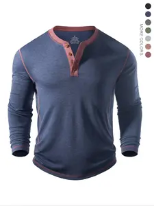 Men's Long Sleeve Sporty T-Shirt, Adjustable Collar Buttons, Plain Fashion Top, Outdoor Fitness & Casual Wear, Athletic Tops