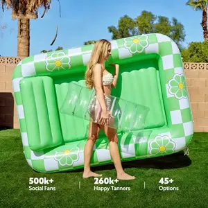 Large Inflatable Adult Pool Lounger Float Boat, Large Beach Sunbathing Floating Raft, Water Restroom Floating Bathtub with Drink Holder