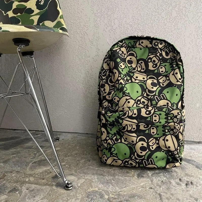 Green Full Print Cartoon Monkey Backpack, Zoo Casual  Student School Bag