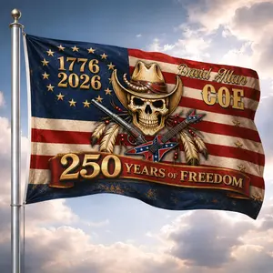 David Allan Coe 250 Years of Freedom Flag, Patriotic 1776–2026 American Flag, Vintage Outlaw Country Skull Banner