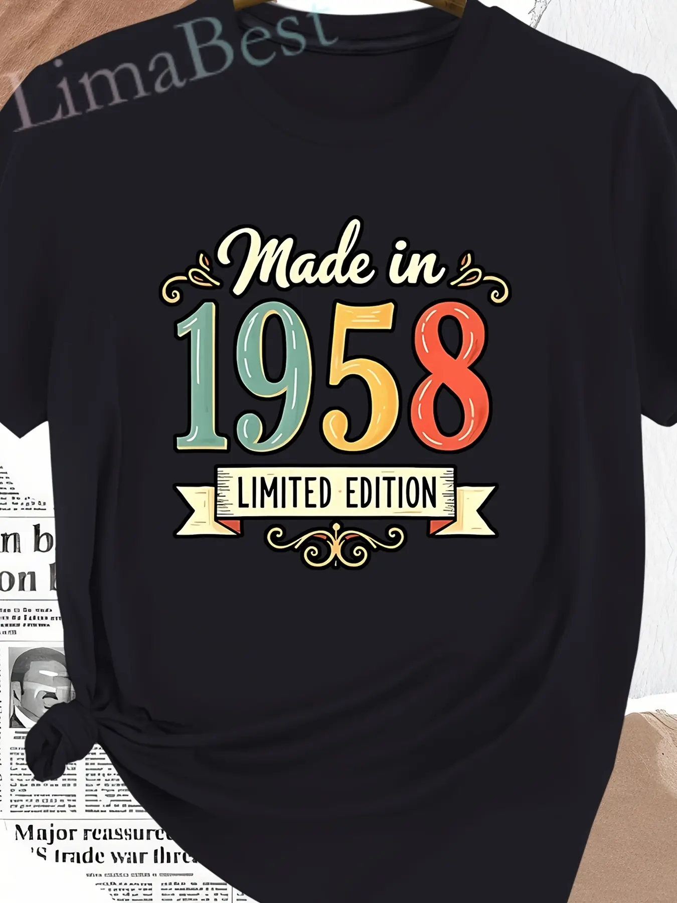 Men's Vintage 1958 Limited Edition T-Shirt - Made unisex soft cotton short sleeve t shirt, vintage graphic casual tee for men women teens, perfect birthday holiday gift for camping travel gym daily street casual wear
