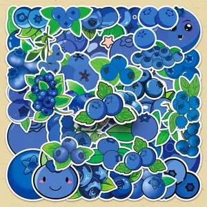 Blueberry Pattern Sticker, 50pcs/set Cartoon Fruit Pattern Decorative Sticker, DIY Decals for Water Bottle, Laptop, Phone Case, Scrapbooking, Journal Making