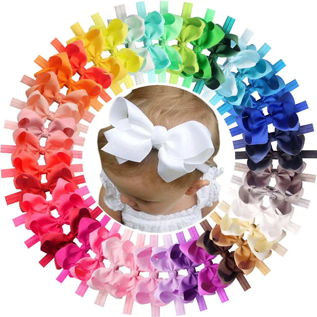 Girls Headbands Grosgrain Ribbon 4.5" Hair Bows Headband Big Bow Hair Bands for  Pack of 40