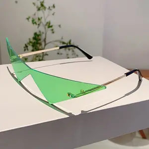 Rimless Triangle Fashion Glasses with Golden Accents - Fashionable Green Lens for Daily Wear & Parties