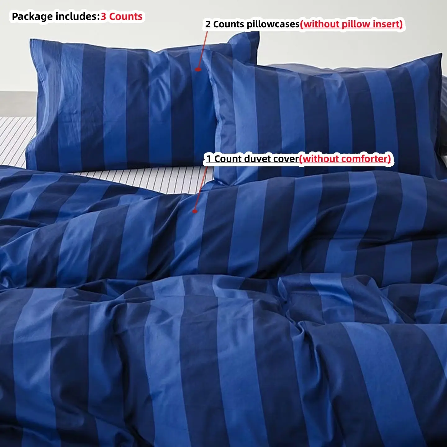 3pcs dark Blue Striped Duvet Cover Set, 1 count Pattern Duvet cover+2 counts Pillowcases(without comforter and pillow insert) , Single Twin Double Queen Size, Bedroom Bedding, Comfy Bedding Sets