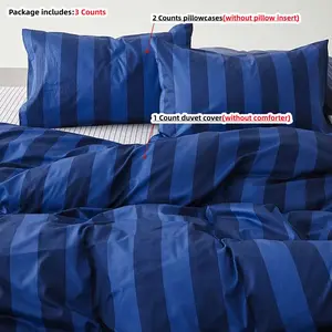 3pcs dark Blue Striped Duvet Cover Set, 1 count Duvet cover+2 counts Pillowcases(without comforter and pillow insert) , Single Twin Double Queen Size, Bedroom Bedding