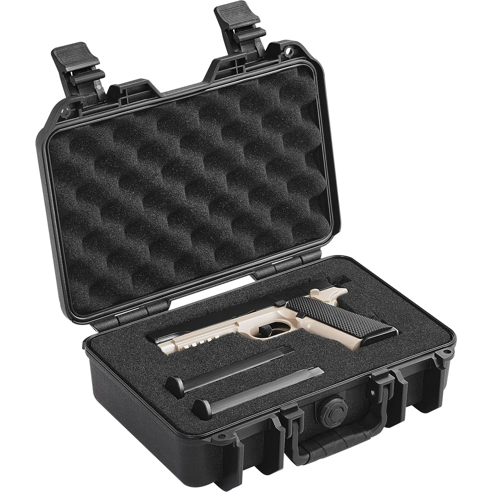 VEVOR Hard Pistol Cases with Pre-cut PU Foam, Waterproof Dustproof Hard Gun Case for 1 Pistol, 12.59×9.01×4.4 in Lockable Pistol Case, Black