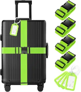 8 Pack Luggage Straps and Tags Set - 4 Straps, 4 Tags, TSA Approved Suitcase Belt, Green gt20220616