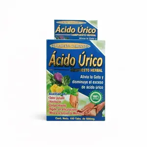 Ácido Úrico Herbal Supplement 100 Tabs 500mg Relieves Gout Reduces Excess Uric Acid Natural Formula