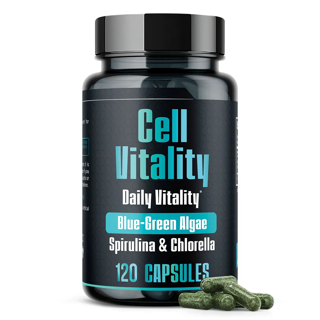 Cell Vitality – Blue-Green Algae – Spirulina & Chlorella – Daily Vitality Support* – 120 Capsules – Natural Algae Blend – Made in USA