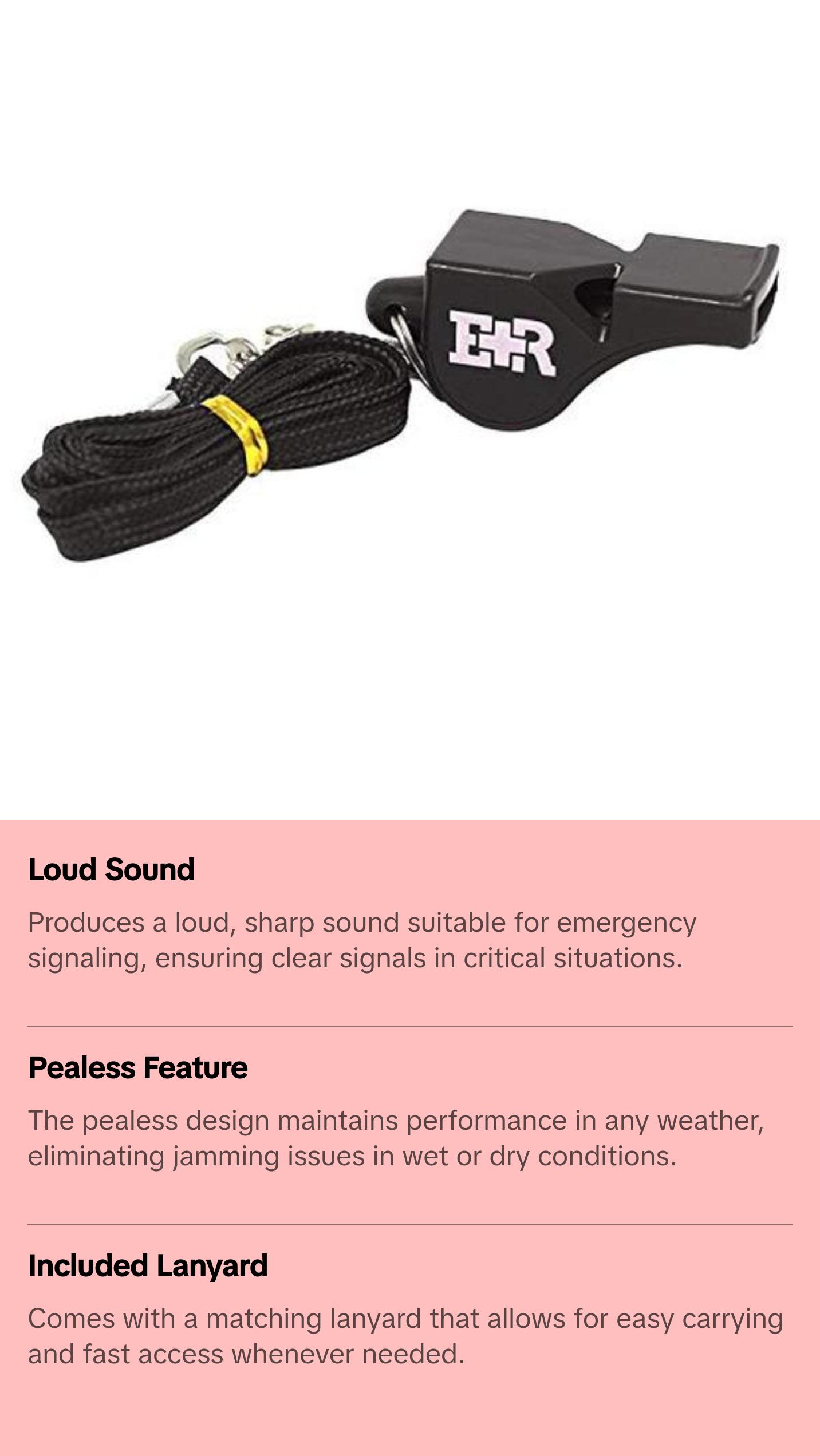 Safety Whistle with Lanyard – Black