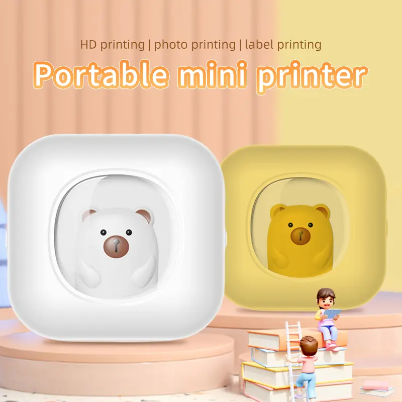 Mini Portable Printer with 5 Rolls of Sensitive Paper Printer, Mini Thermal Printer for Notes/Photos/Stickers/Labels/Receipts, Pocket Printer for iPhone, Android Phones and Tablets，photo printer