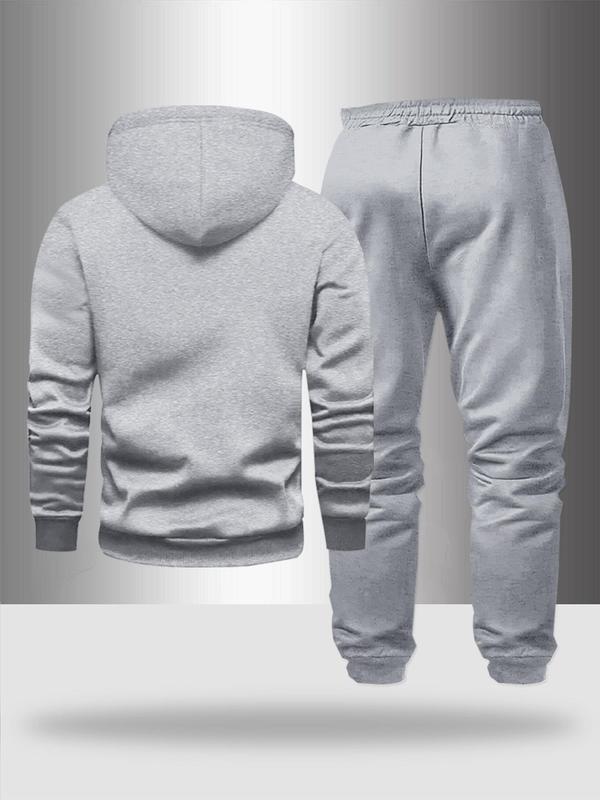 Men's Fall Winter Casual Sportswear Set, Sweatsuit with Pockets, Fashion Artistic Letter Print Hoodie & Drawstring Pants, Comfortable Warm Two-Piece