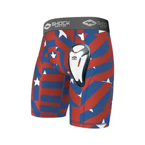 Shock Doctor Stars and Stripes Core Compression Short with Bio-Flex Cup - Durable Moisture-Wicking & Chafe-Free Flatlock Seams